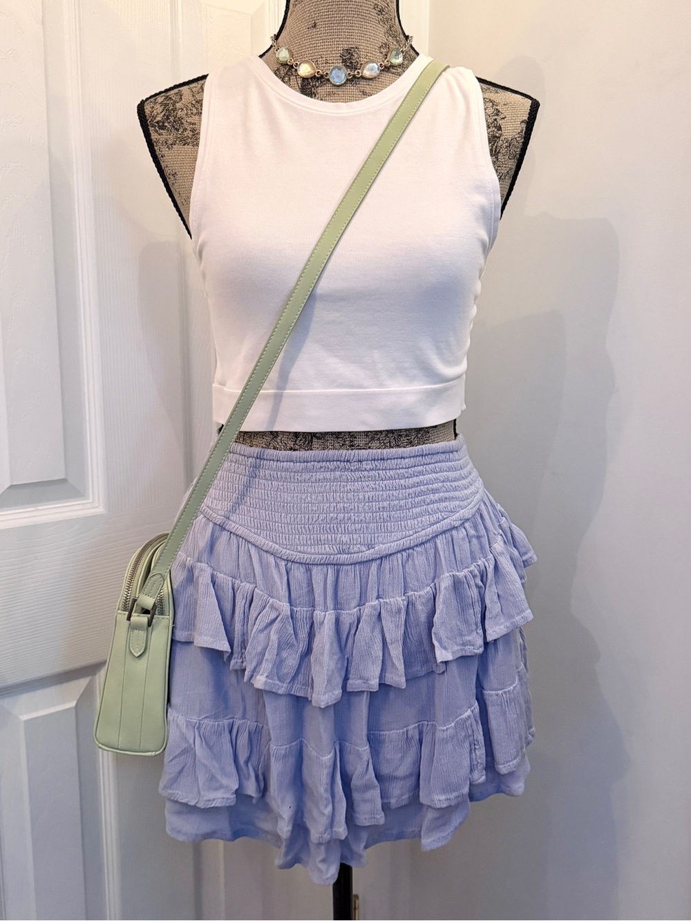 Zara White High Neck Crop Fitted Tank with Elastic Waist